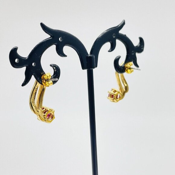 Pink Crystal Drop Earrings Gold Tone Marked 14K PGE S Shape Classic Career LARP - Picture 7 of 8